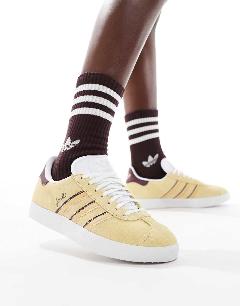 adidas Originals Gazelle sneakers in yellow and burgundy