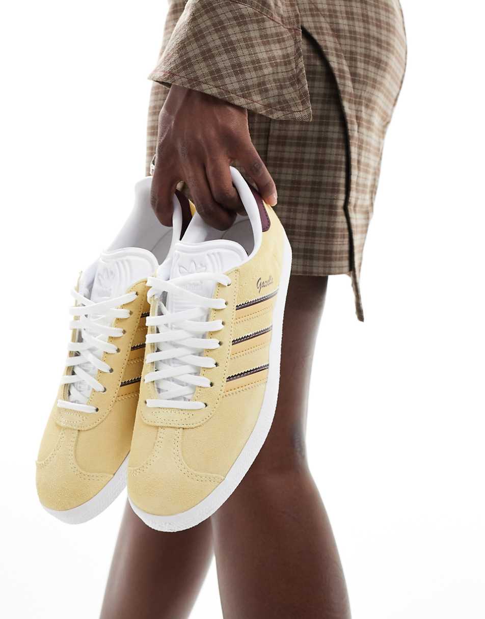 adidas Originals Gazelle sneakers in yellow and burgundy