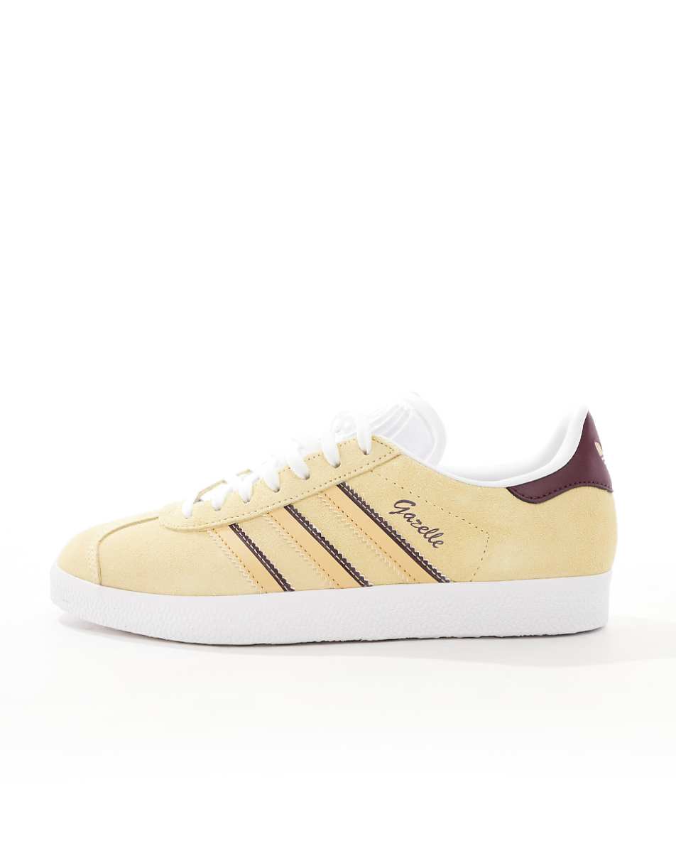 adidas Originals Gazelle sneakers in yellow and burgundy