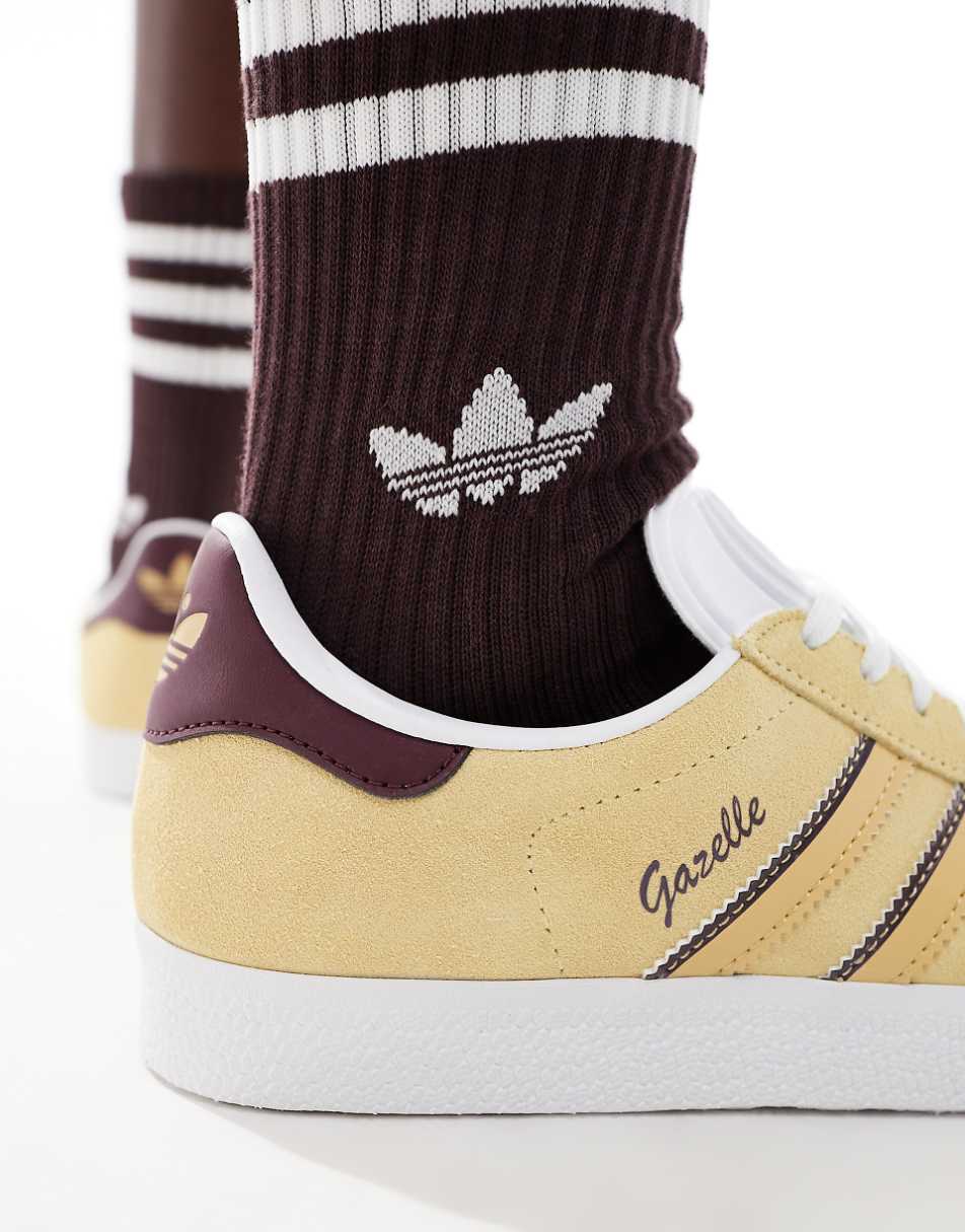 adidas Originals Gazelle sneakers in yellow and burgundy