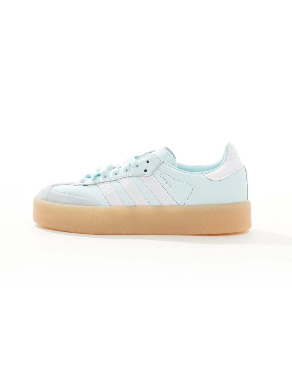 adidas Originals Sambae sneakers in light blue and white with gum sole