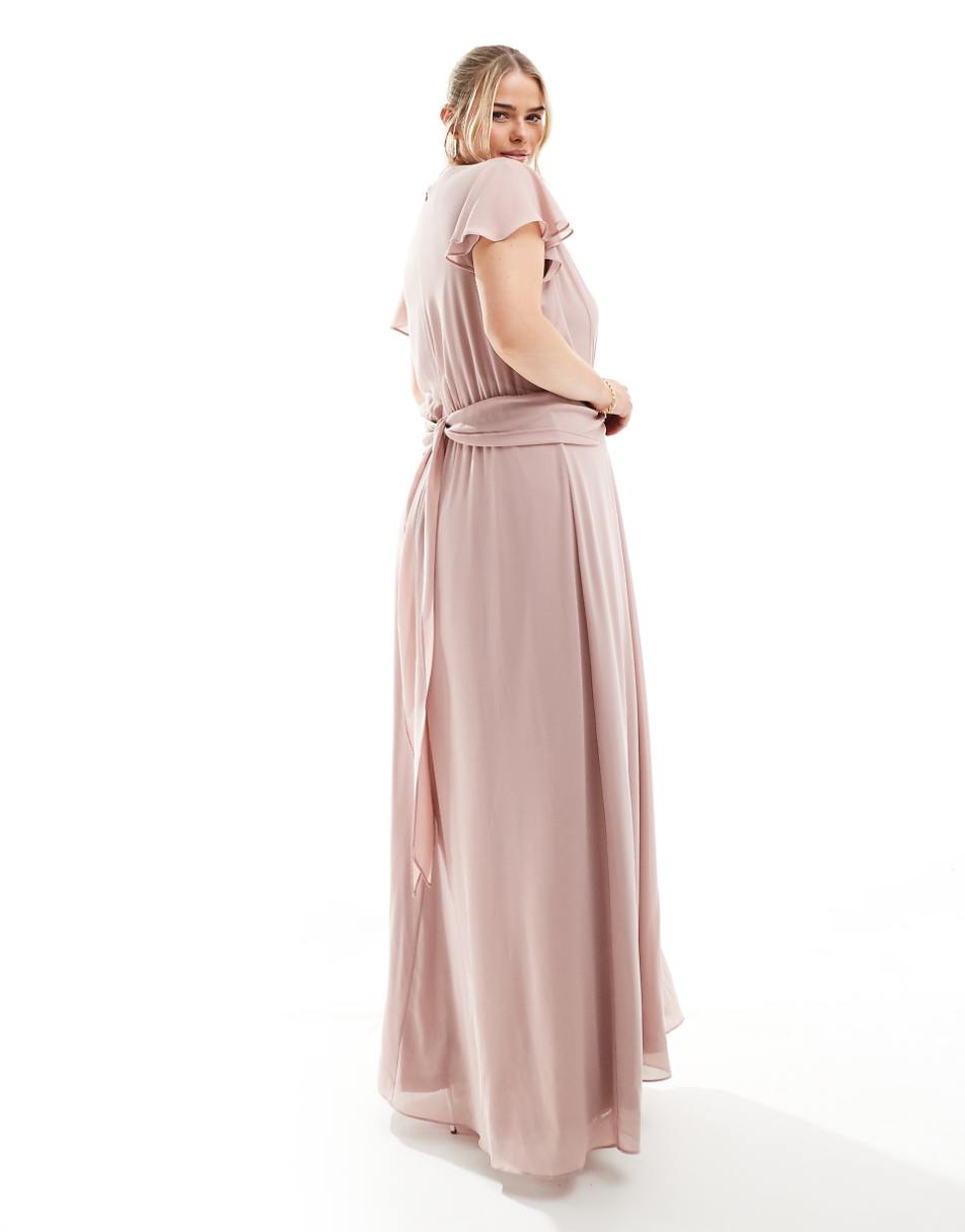 TFNC Plus Bridesmaid wrap front maxi dress in soft pink