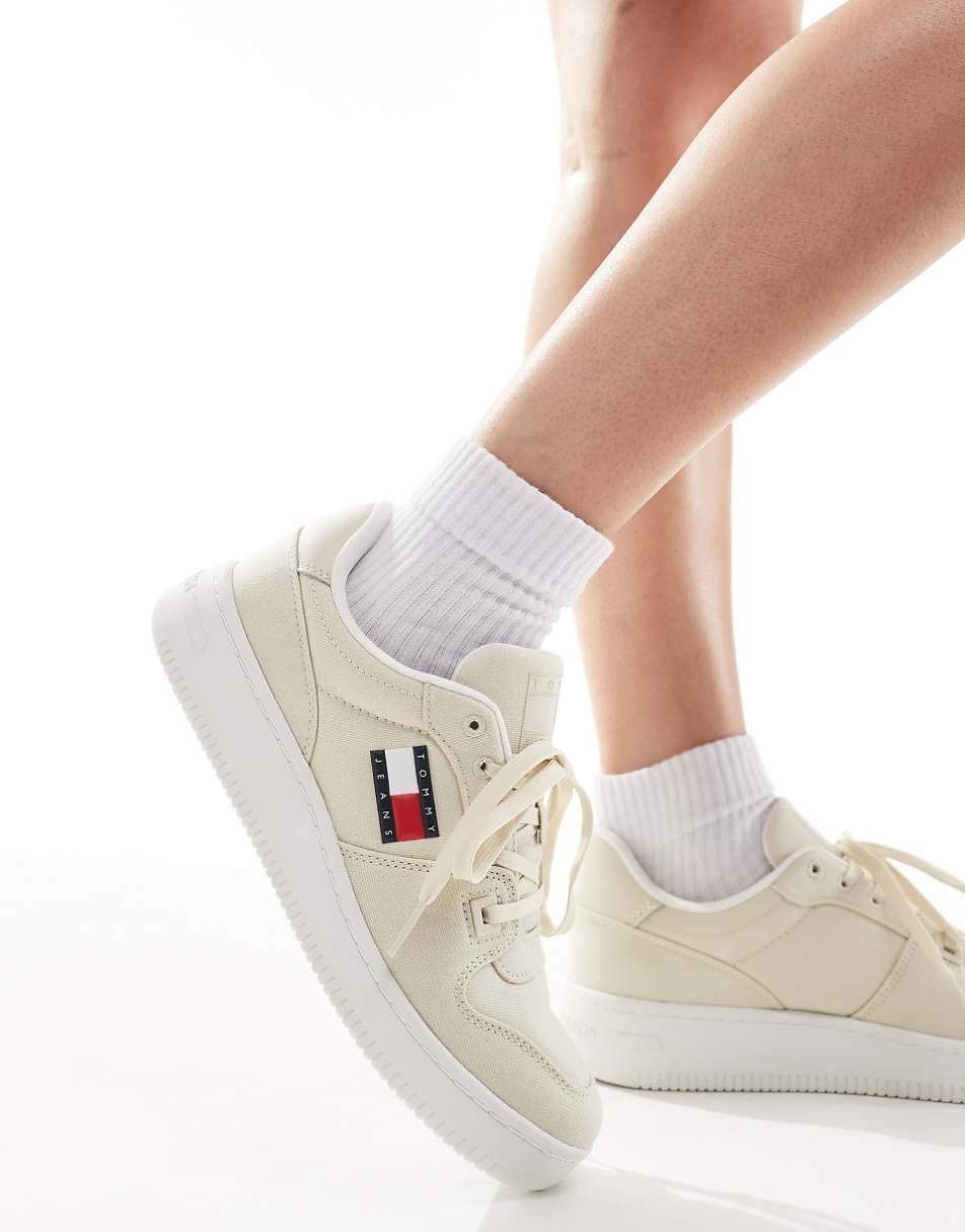 Tommy Jeans retro basket textile sneakers in beige