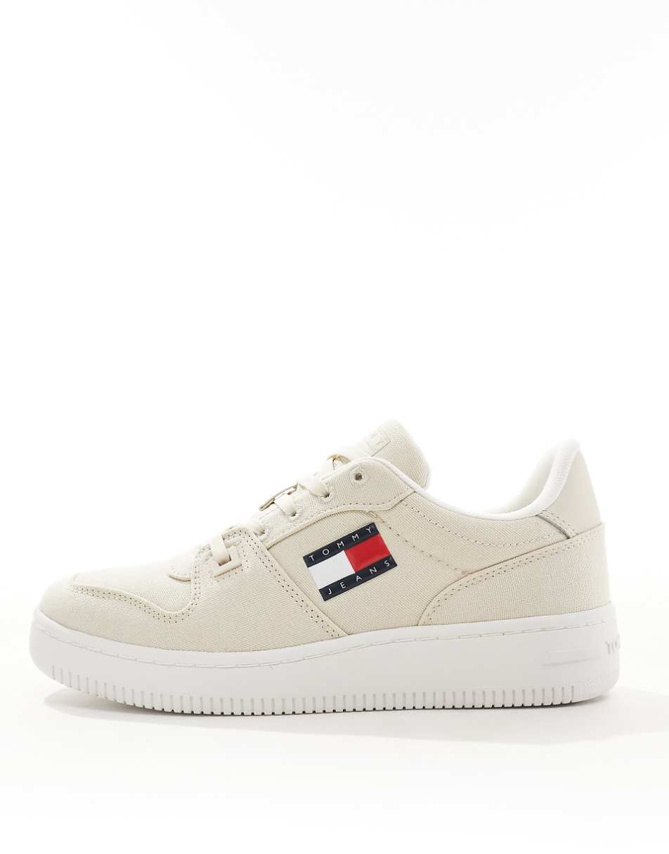 Tommy Jeans retro basket textile sneakers in beige