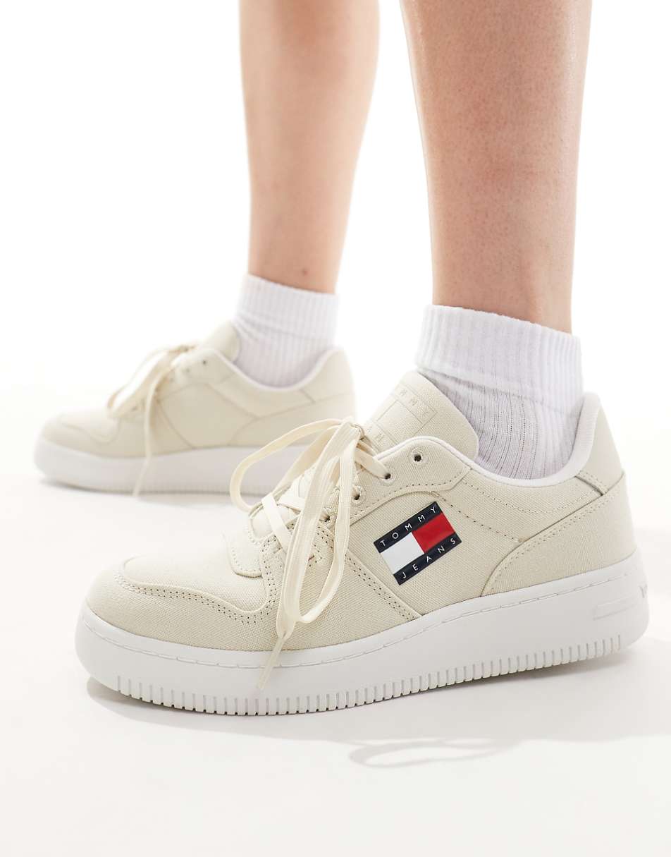 Tommy Jeans retro basket textile sneakers in beige