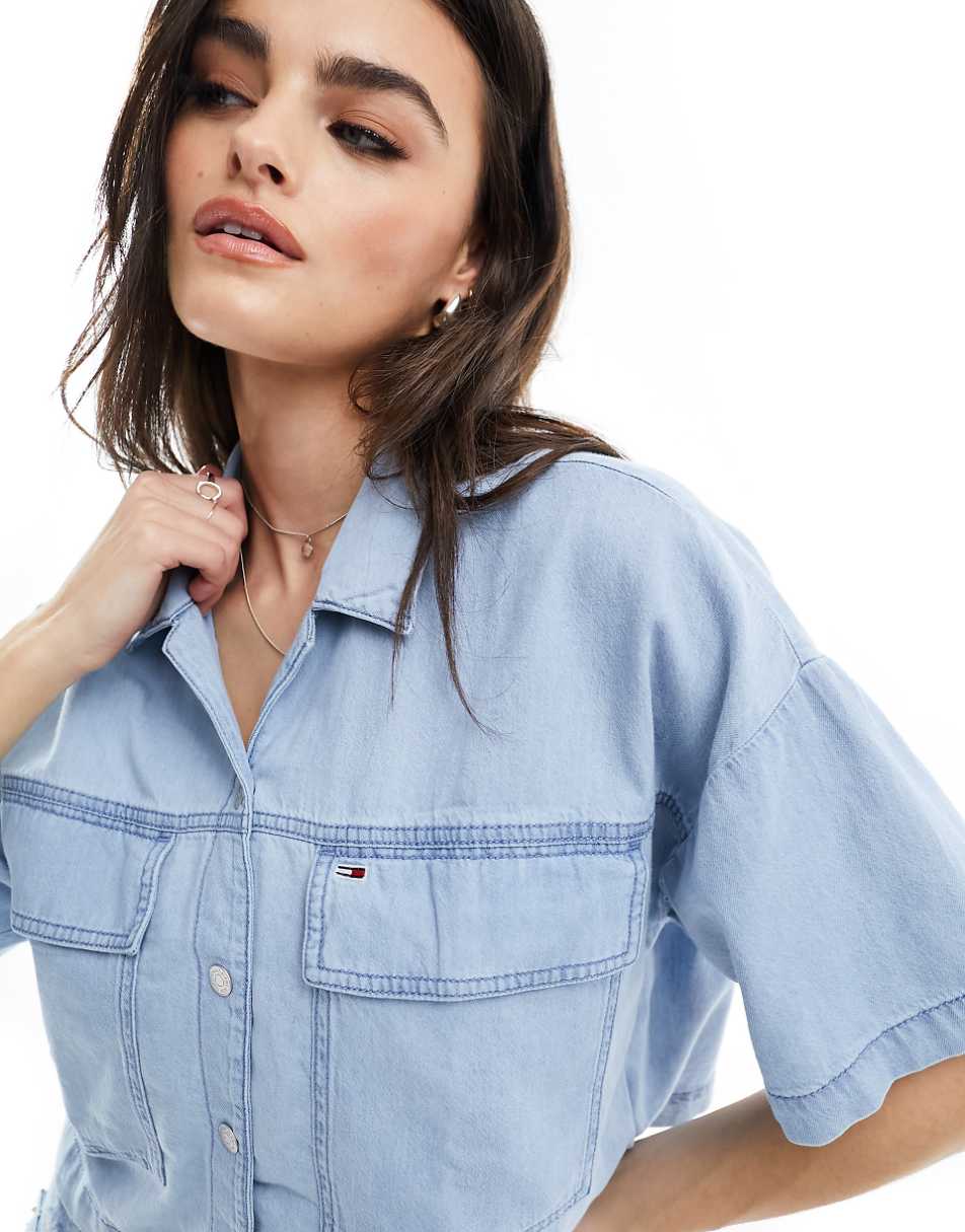 Tommy Jeans chambray blouse in mid wash