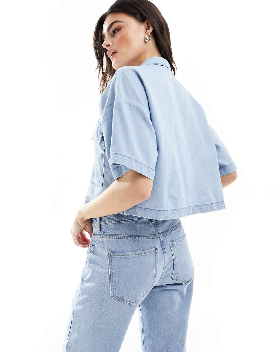 Tommy Jeans chambray blouse in mid wash