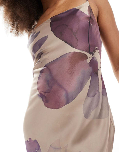 ASOS DESIGN scoop neck bias midi dress in bold floral print