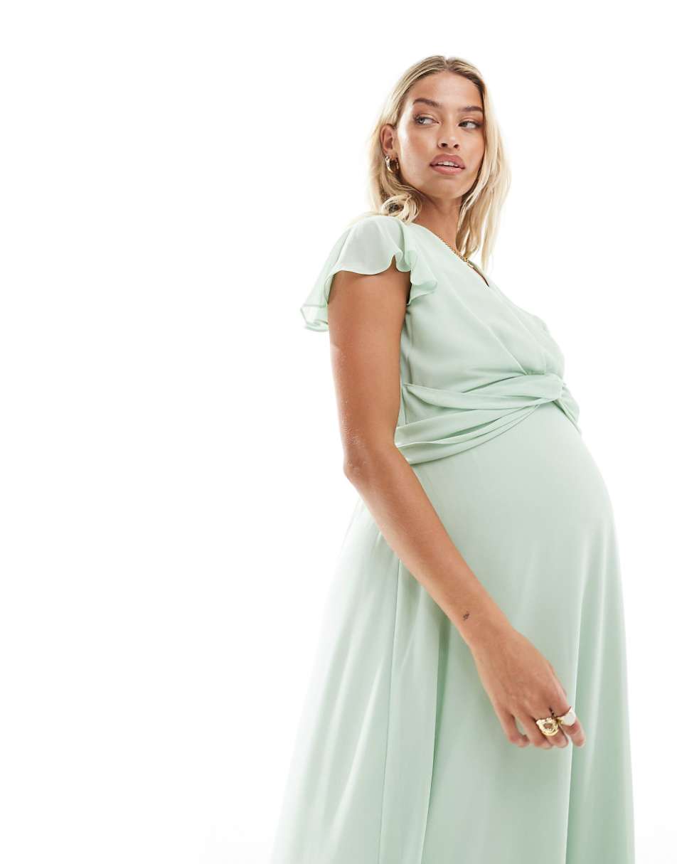 TFNC Maternity Bridesmaid wrap front maxi dress in fresh mint