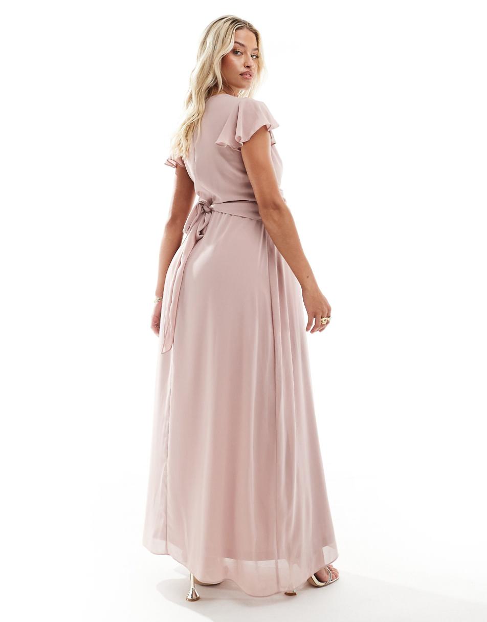 TFNC Maternity Bridesmaid wrap front maxi dress in soft pink