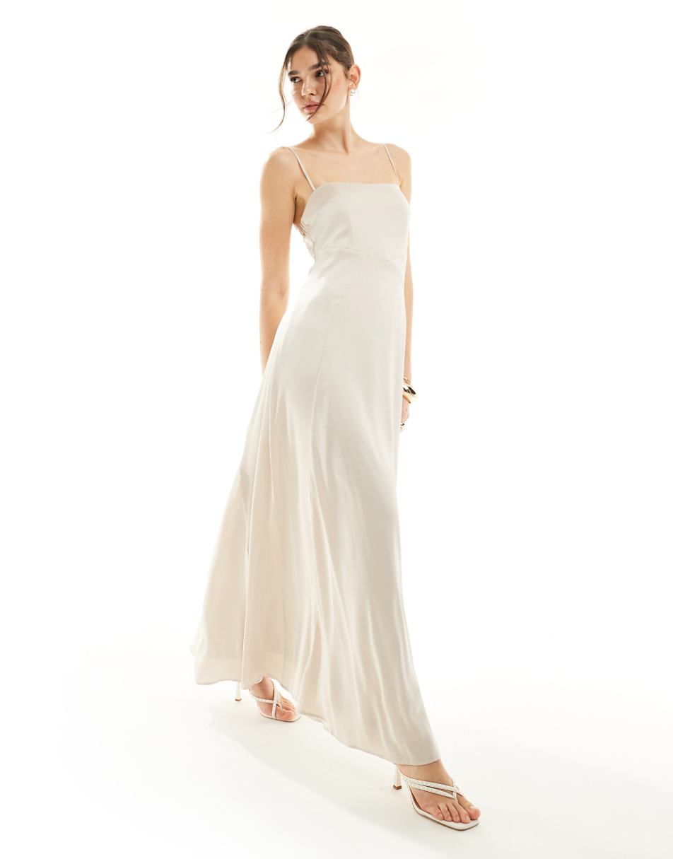 TFNC Bridesmaid satin cami strap maxi dress in champagne