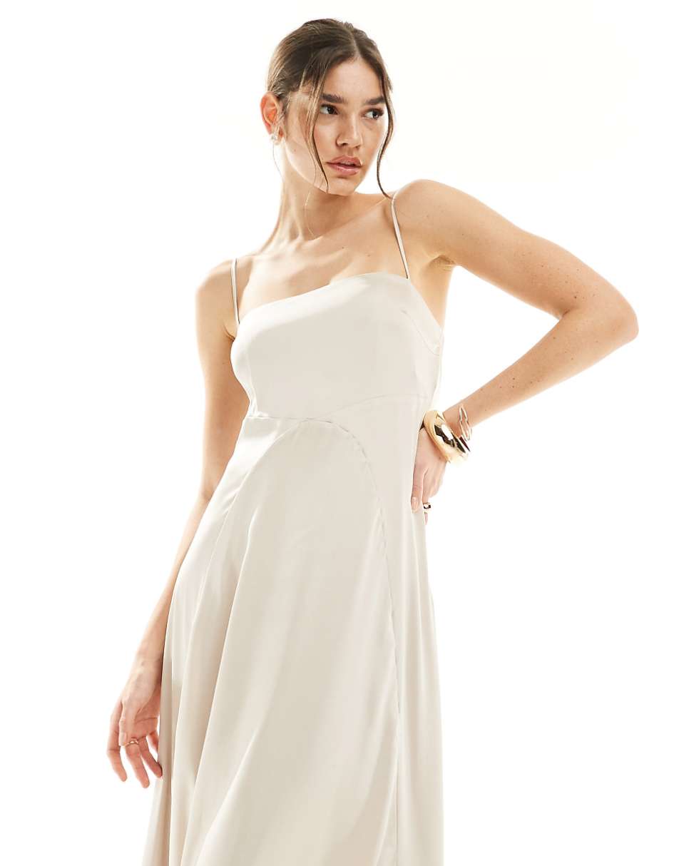 TFNC Bridesmaid satin cami strap maxi dress in champagne