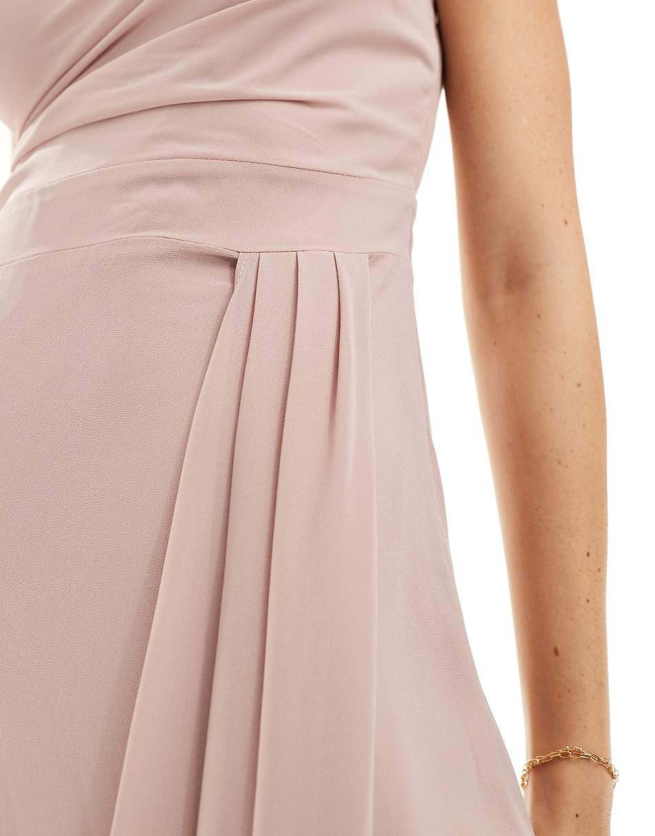 TFNC Bridesmaid chiffon one-shoulder drape maxi dress in soft pink