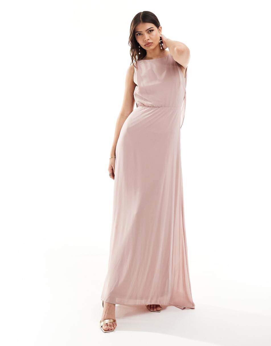 TFNC Bridesmaid chiffon cowl back maxi dress in soft pink