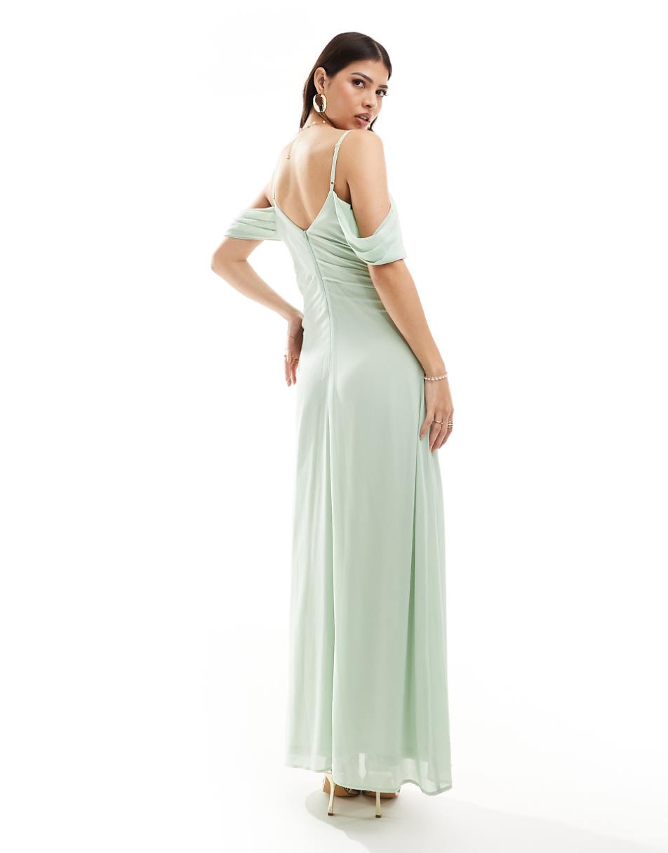 TFNC Bridesmaid chiffon cold shoulder maxi dress in fresh mint