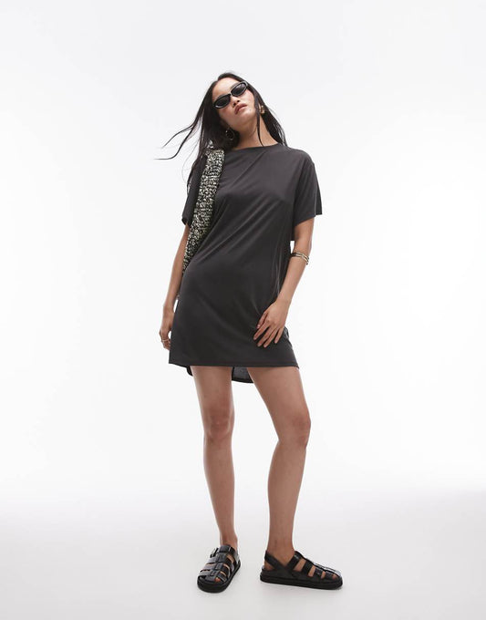 Topshop premium super soft twist back cupro T-shirt mini dress in black