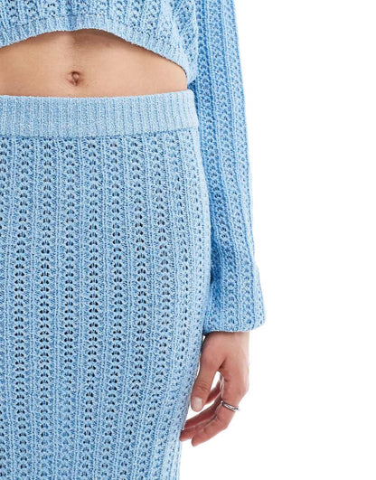 ASOS DESIGN Tall knit midi skirt in open stitch in blue - part of a set