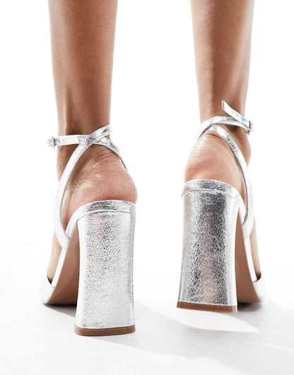 ASOS DESIGN Wide Fit Noah barely there block heeled sandals in silver