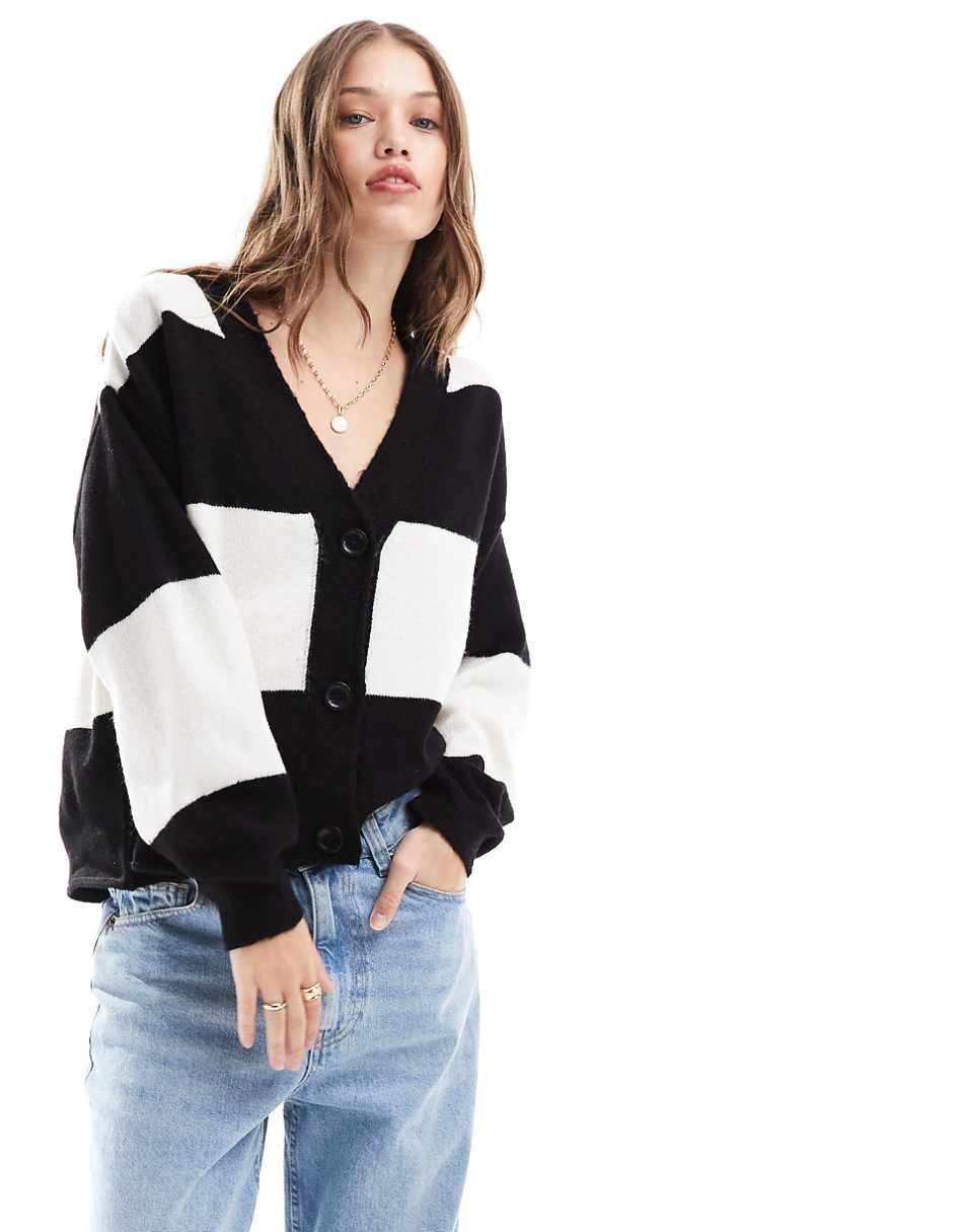 ASOS DESIGN cardigan in block mono stripe