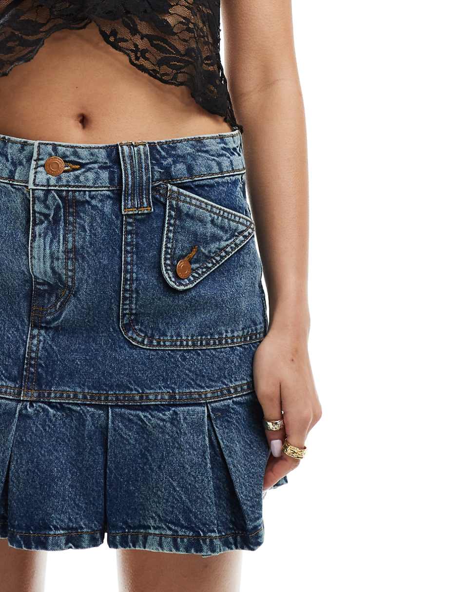 Reclaimed Vintage pleated denim western mini skirt