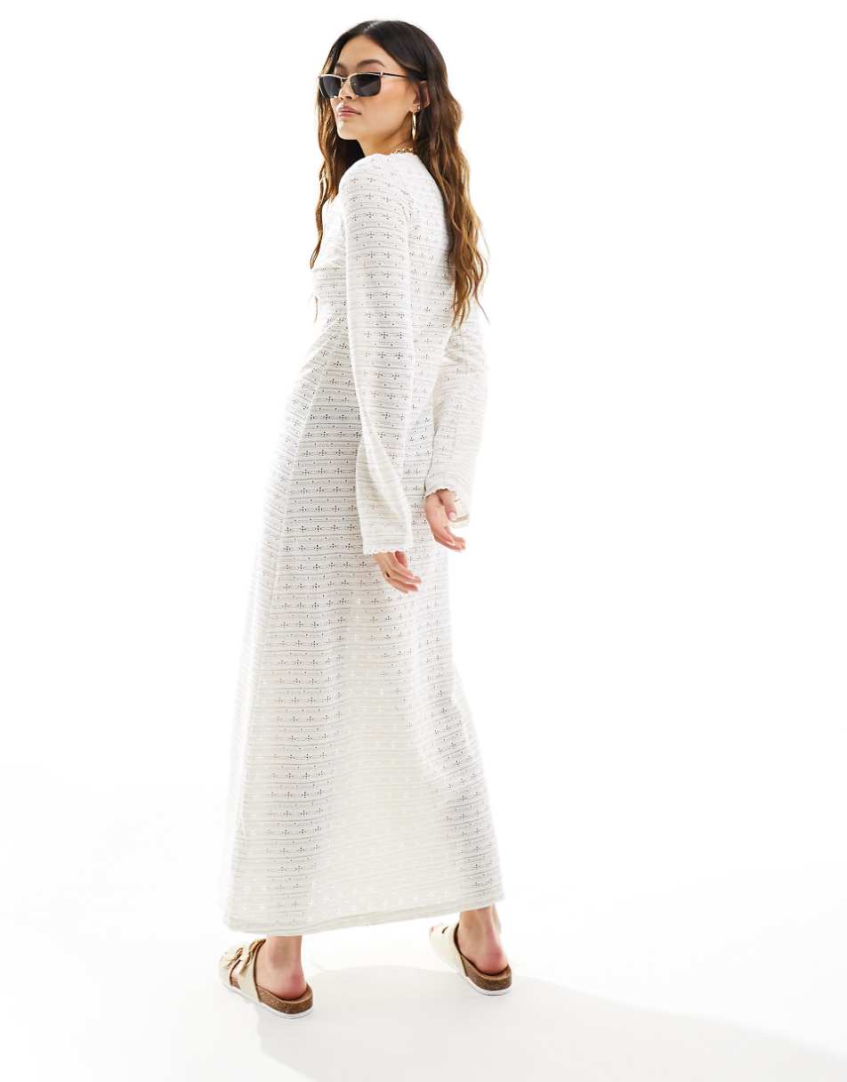 ASOS DESIGN button front flared long sleeve maxi dress in cream