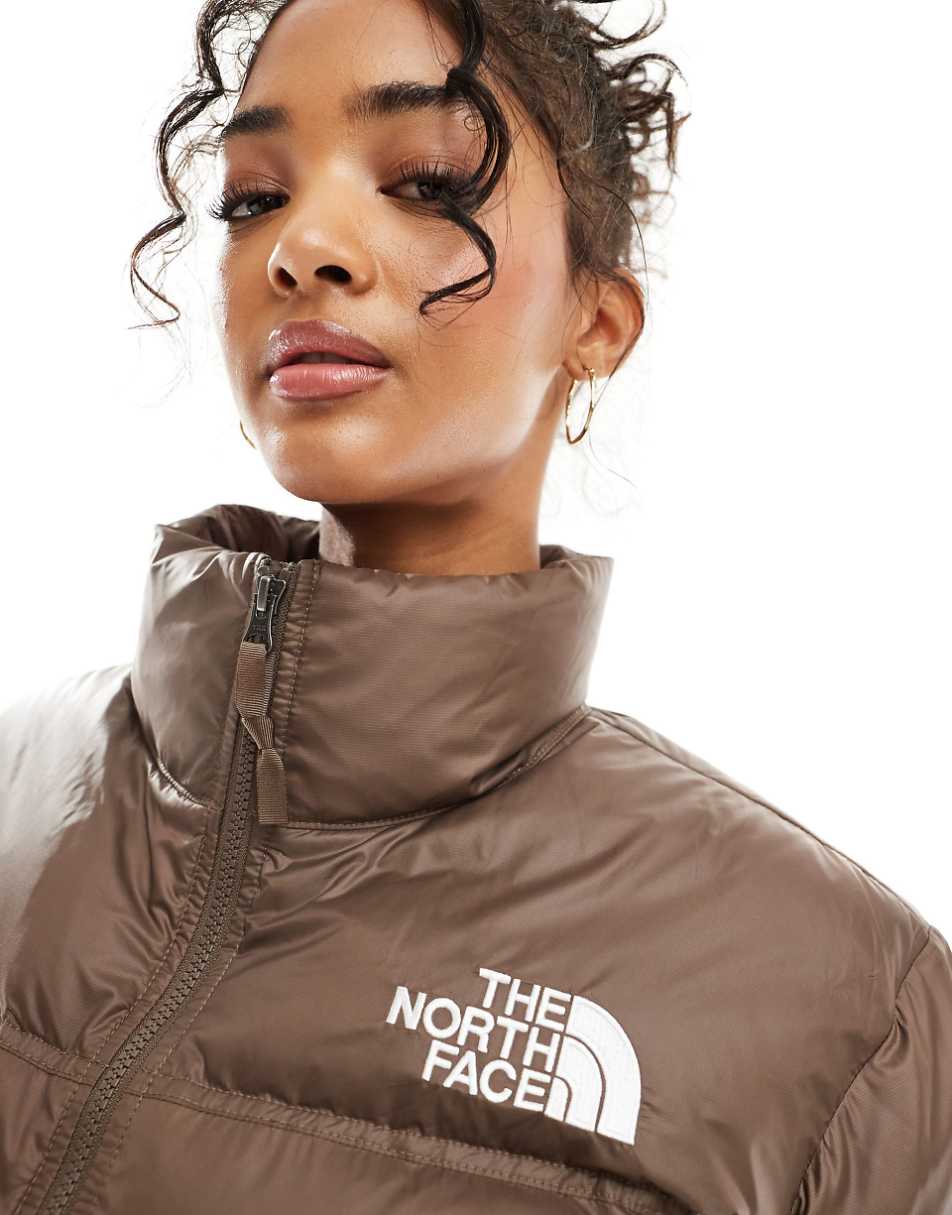 The North Face Nuptse cropped down puffer jacket in smokey brown