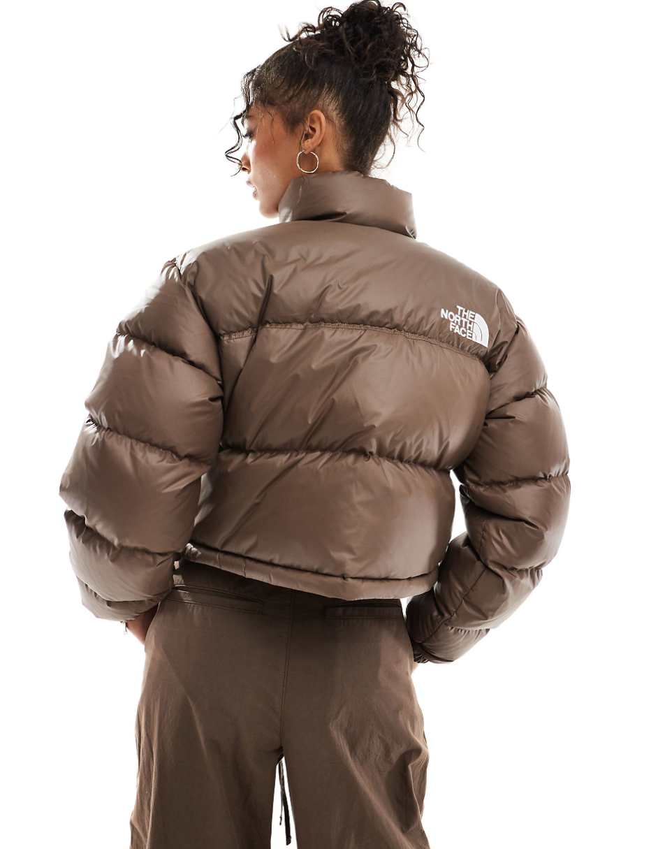 The North Face Nuptse cropped down puffer jacket in smokey brown