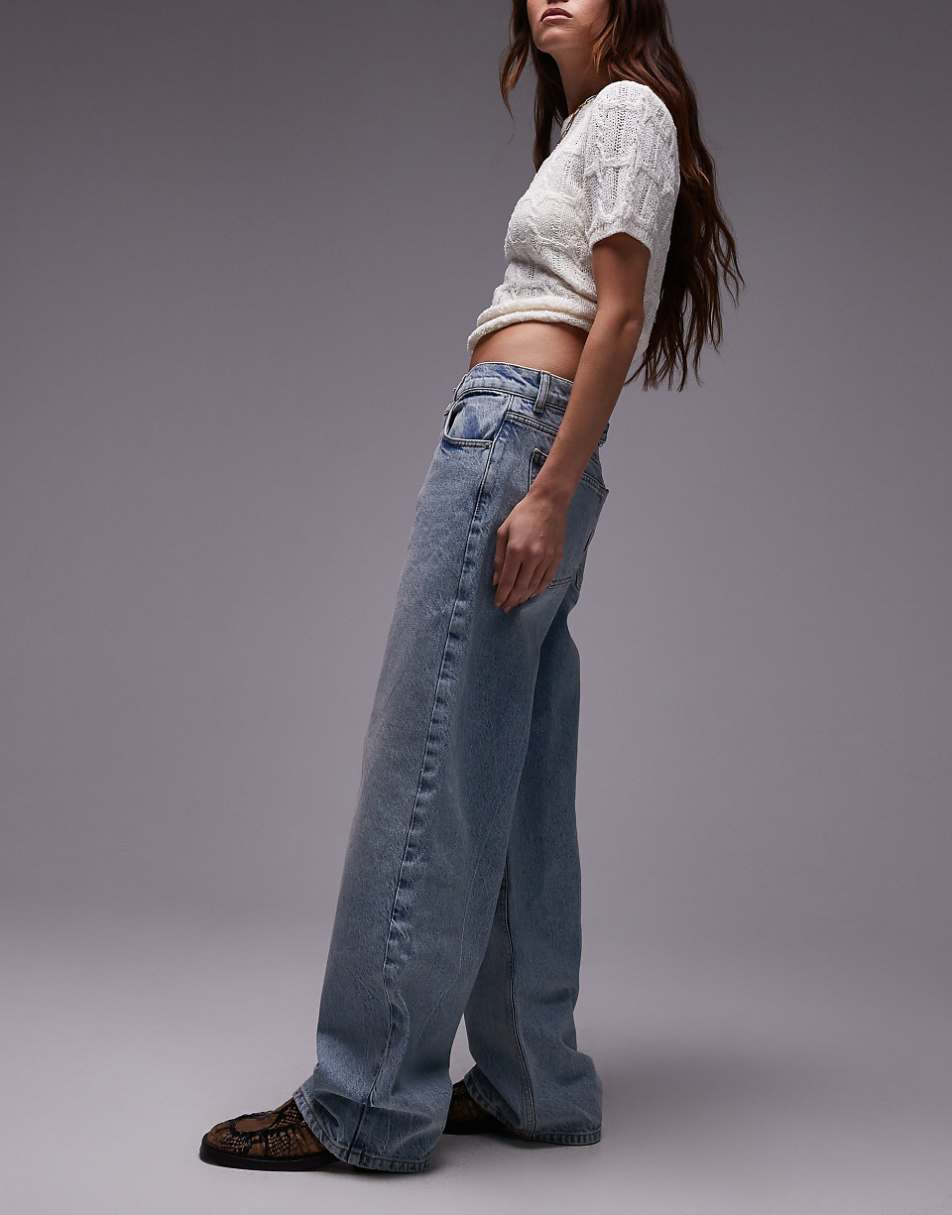 Topshop low rise cinch back jeans in bleach