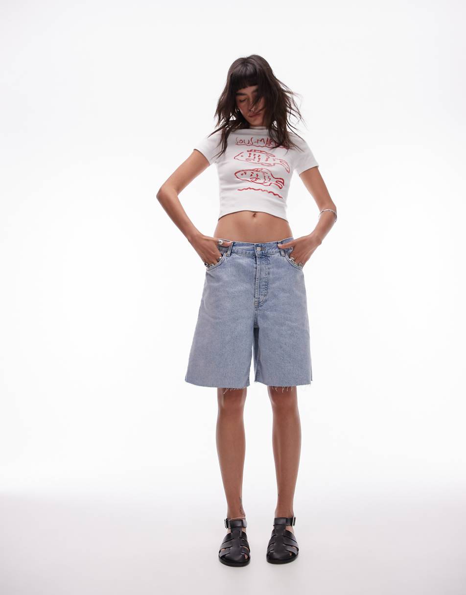 Topshop denim Loose fit jorts in bleach