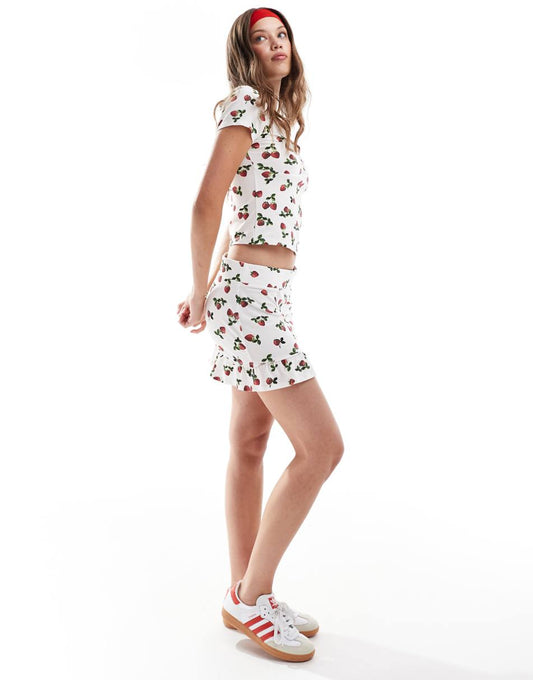 ASOS DESIGN frill hem mini skirt in strawberry print - part of a set