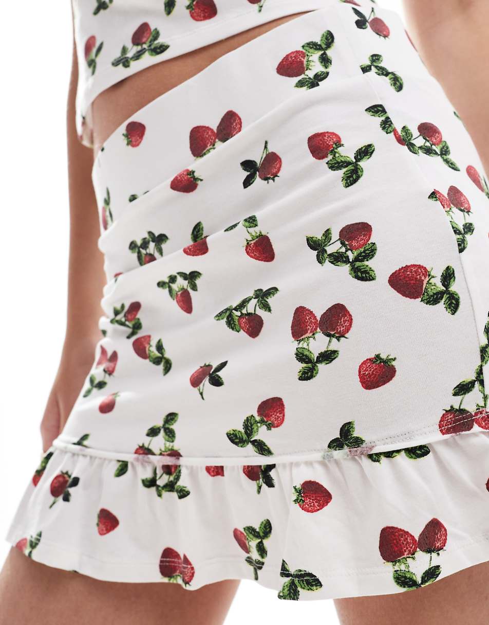 ASOS DESIGN frill hem mini skirt in strawberry print - part of a set