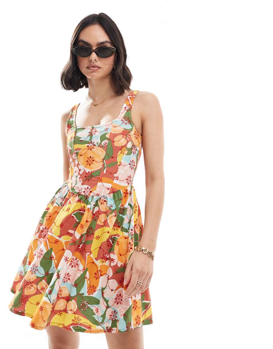 ASOS DESIGN cami floral broderie skater mini dress in vibrant fruit print