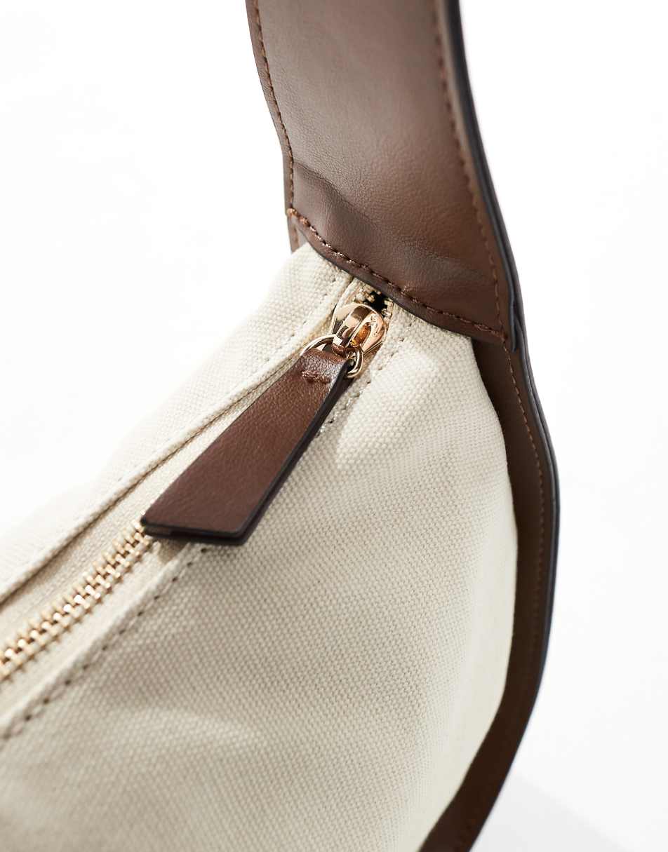 ASOS DESIGN sling crossbody bag in canvas with strap in brown