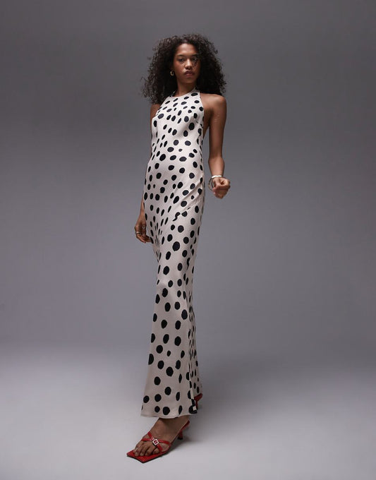 Topshop halter maxi dress in mono spot