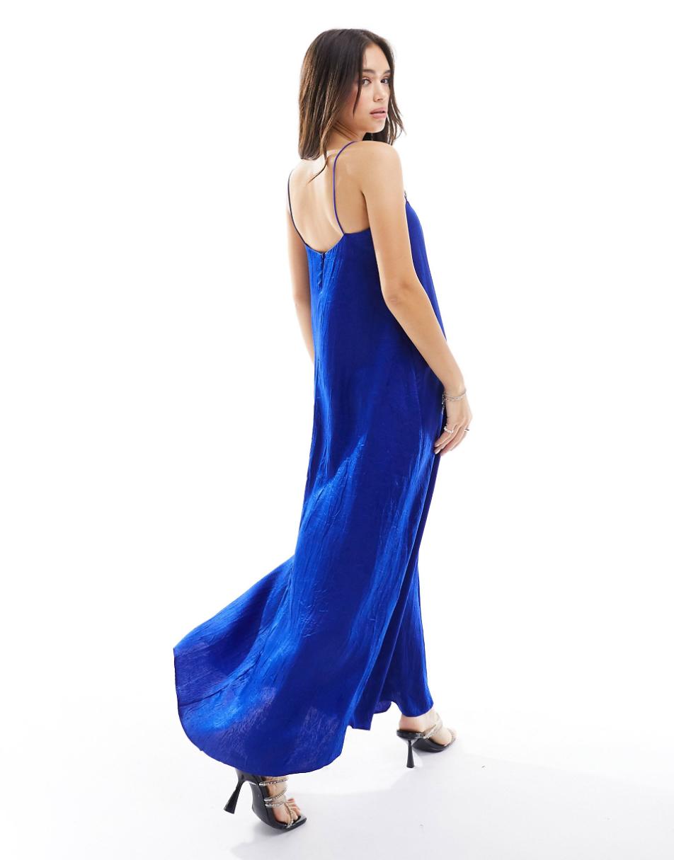 ASOS DESIGN crushed satin slip midi dress in blue