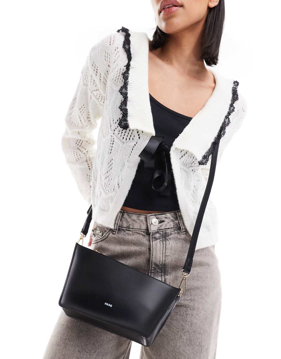 PASQ asymmetric shoulder bag with crossbody strap in black