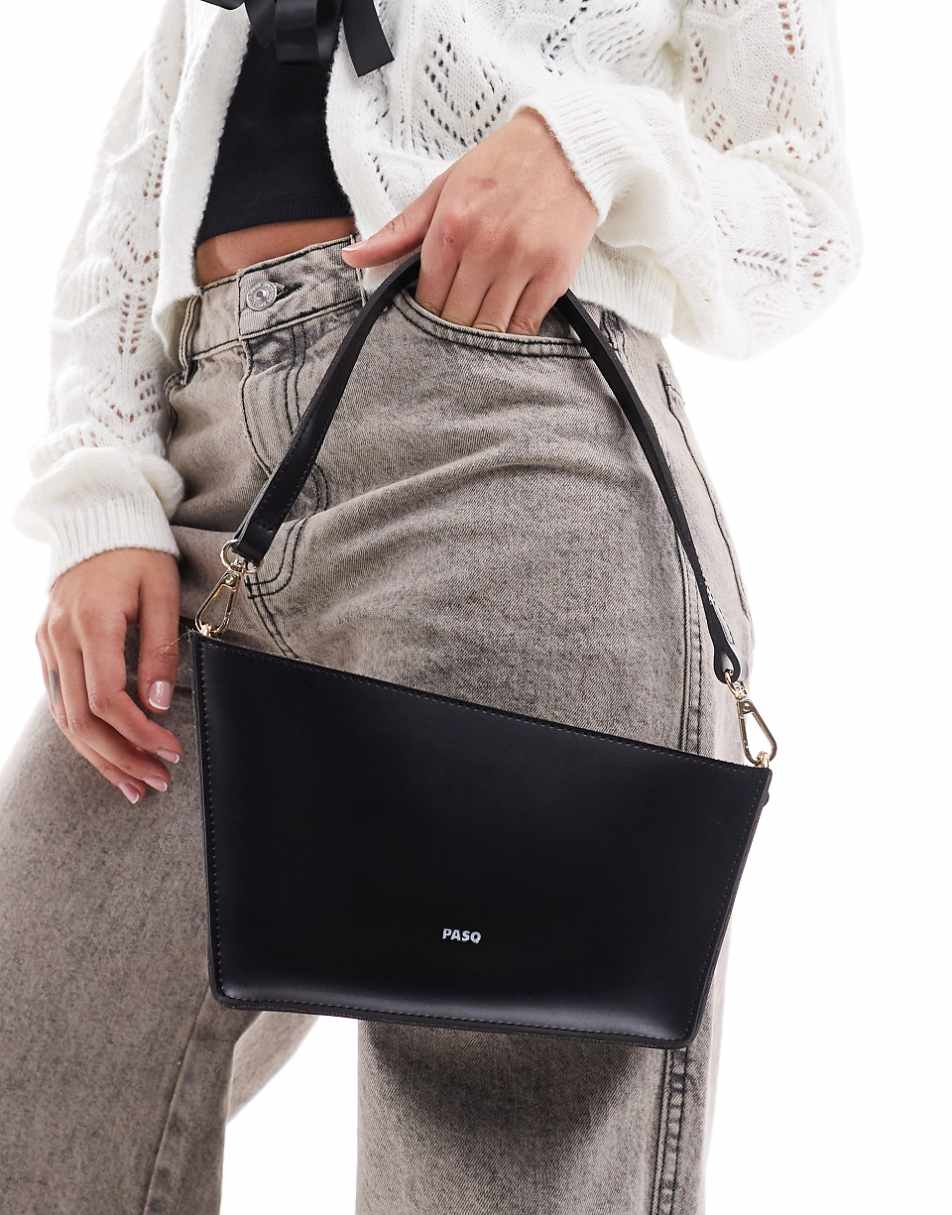 PASQ asymmetric shoulder bag with crossbody strap in black