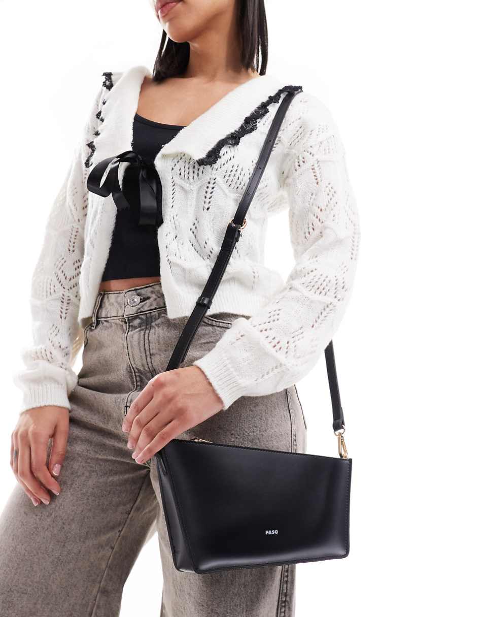 PASQ asymmetric shoulder bag with crossbody strap in black