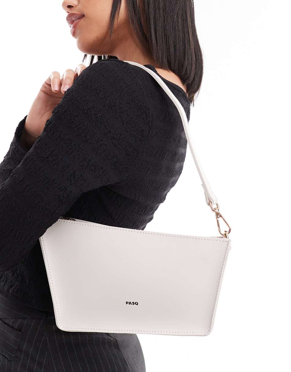 PASQ asymmetric shoulder bag with crossbody strap in off white