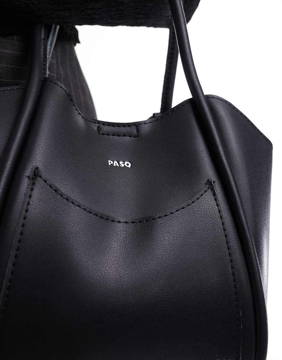 PASQ small grab tote bag with front pocket in black