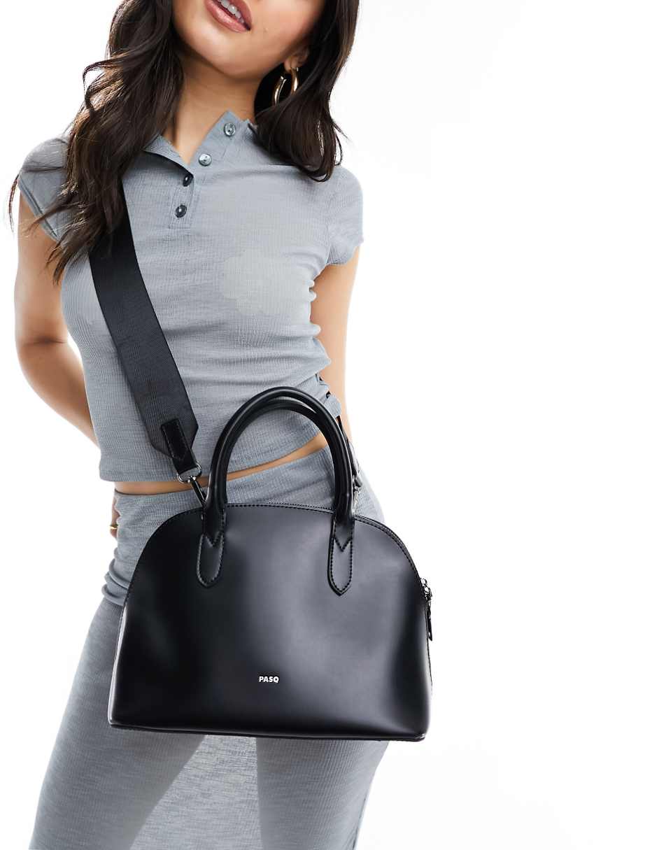 PASQ bowling bag with detachable crossbody strap in black