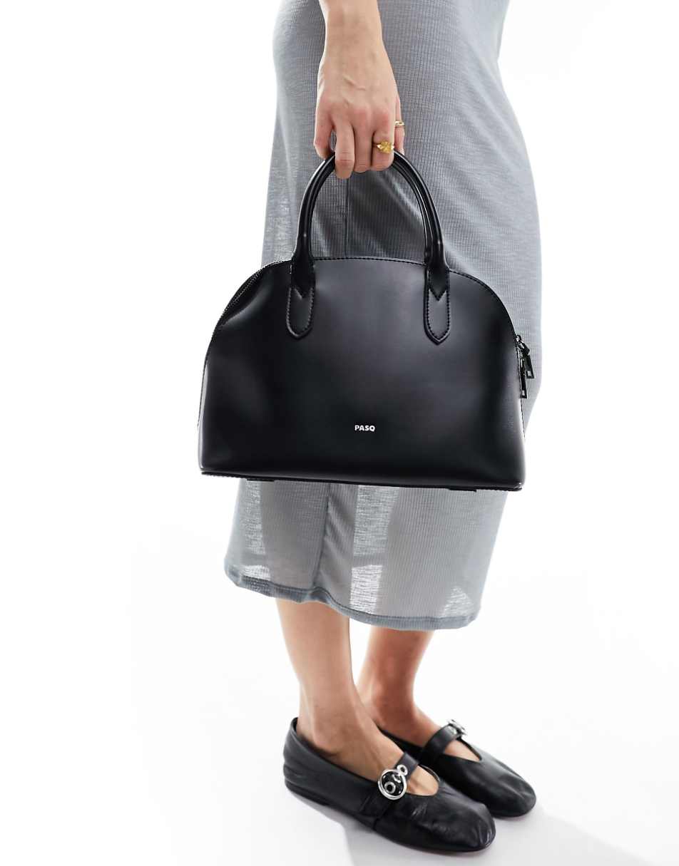 PASQ bowling bag with detachable crossbody strap in black