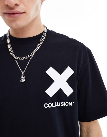 COLLUSION Unisex X logo cotton t-shirt in black