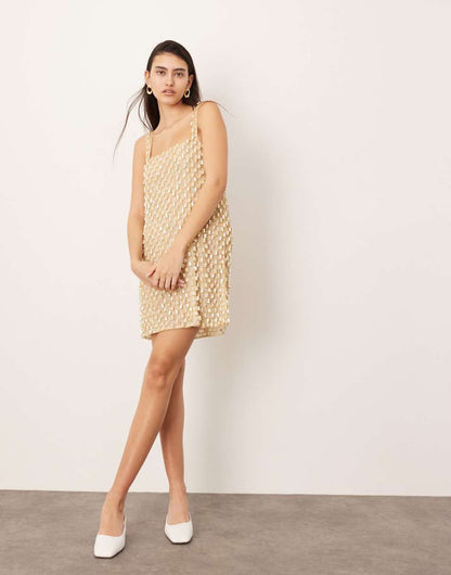 ASOS EDITION embellished pearl and chain mini dress in gold