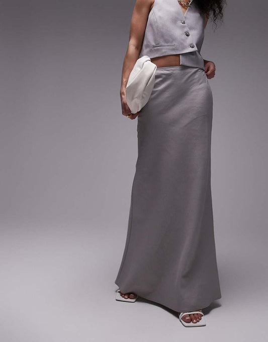 Topshop linen bias maxi skirt in charcoal