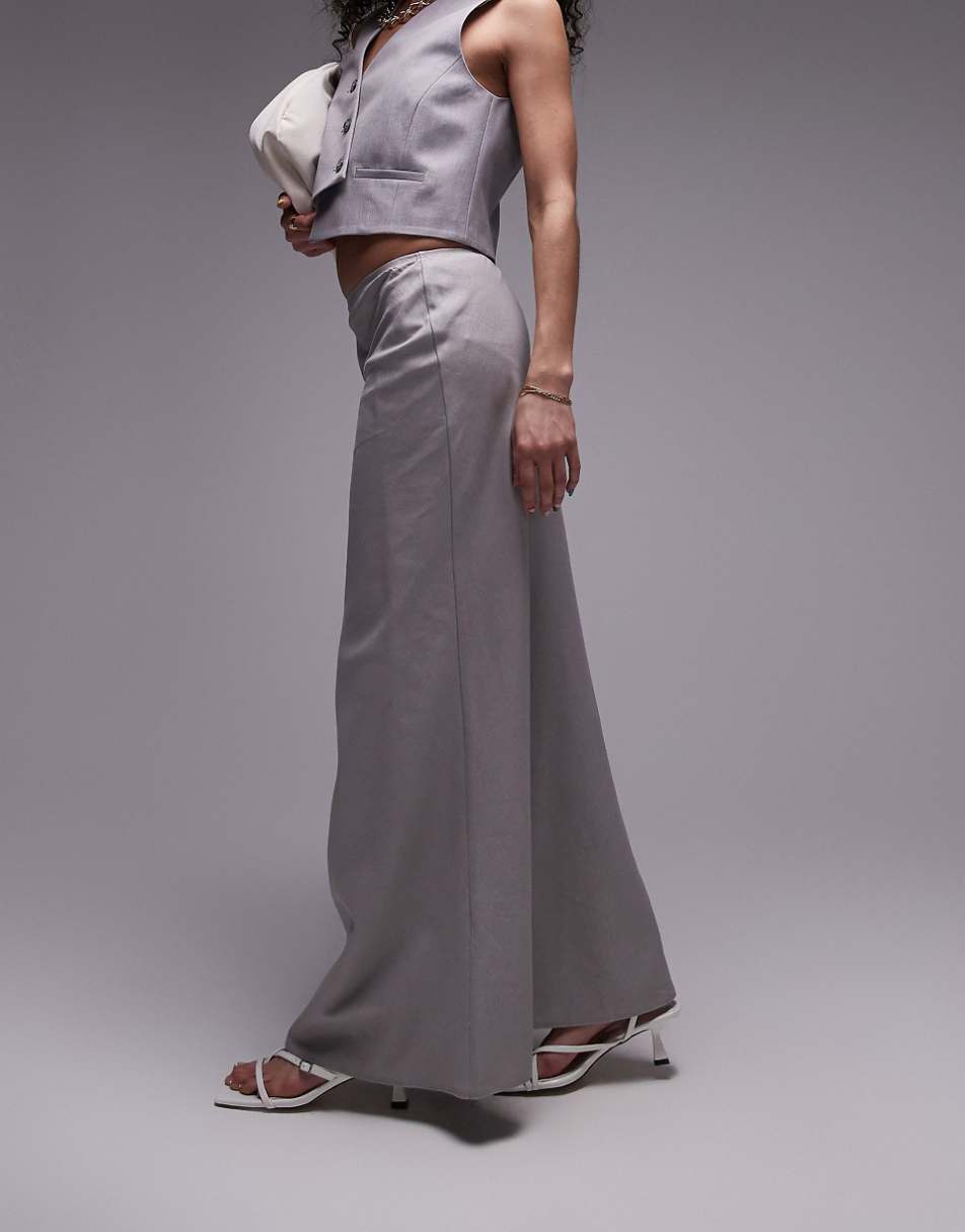 Topshop linen bias maxi skirt in charcoal