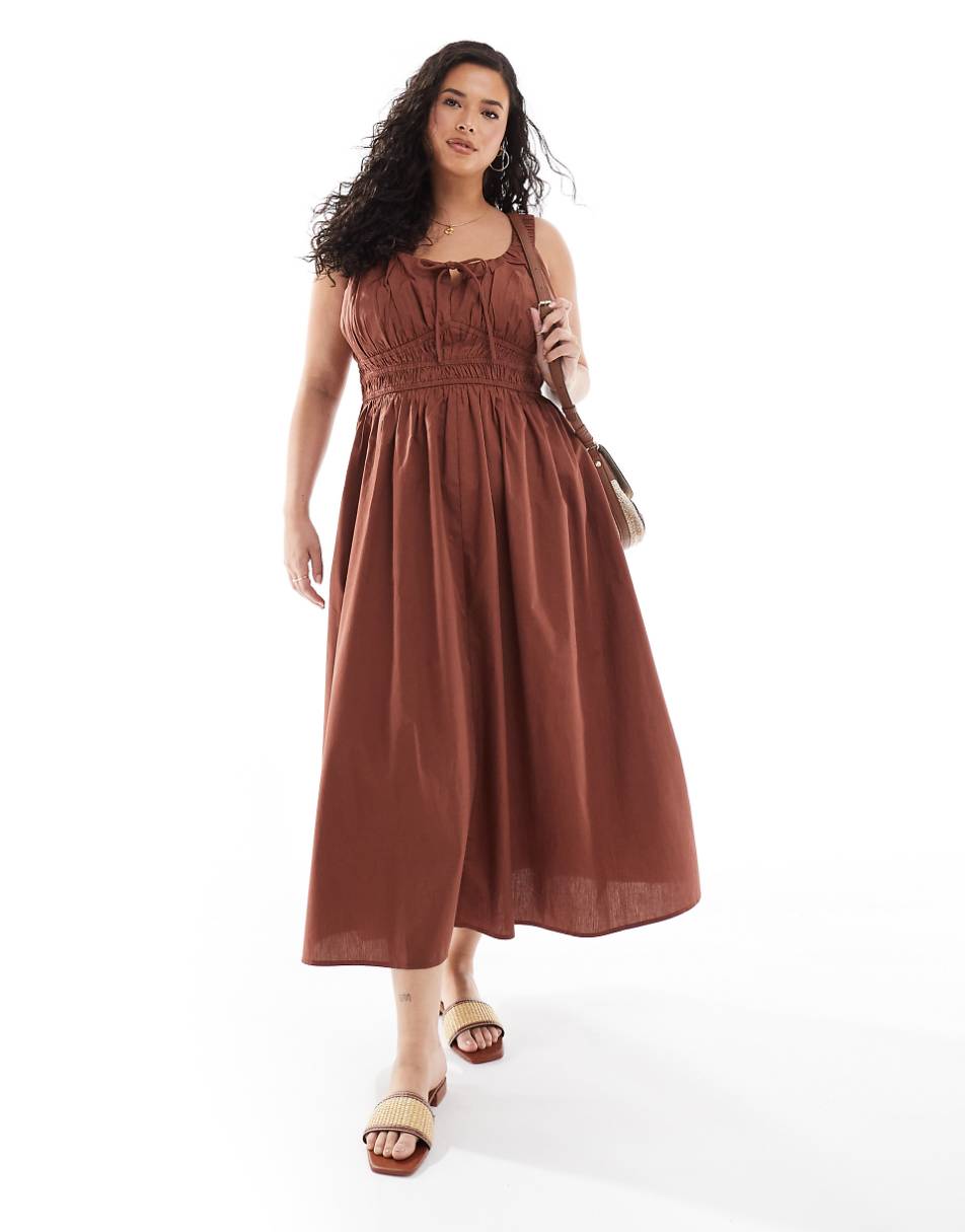 ASOS DESIGN Curve wide strap channel waist midi sundress in chocolate