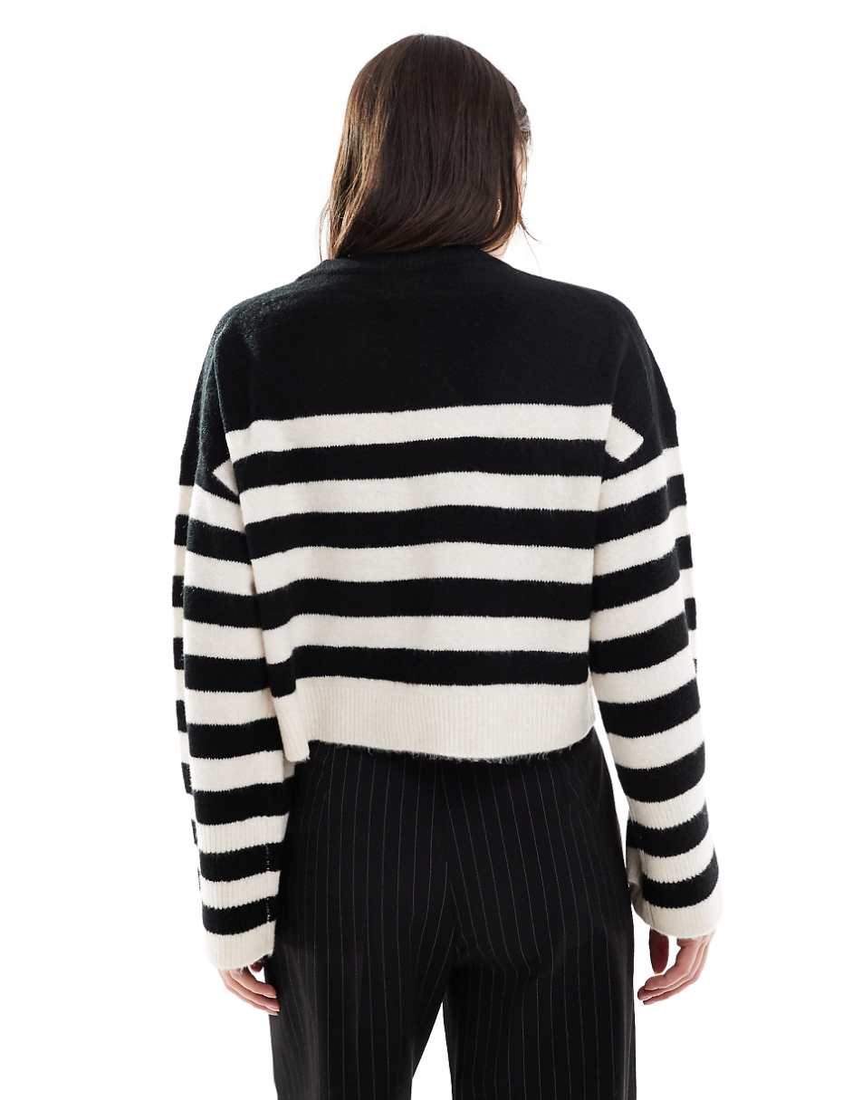 ASOS DESIGN crew neck boxy sweater with wide cuff in mono stripe