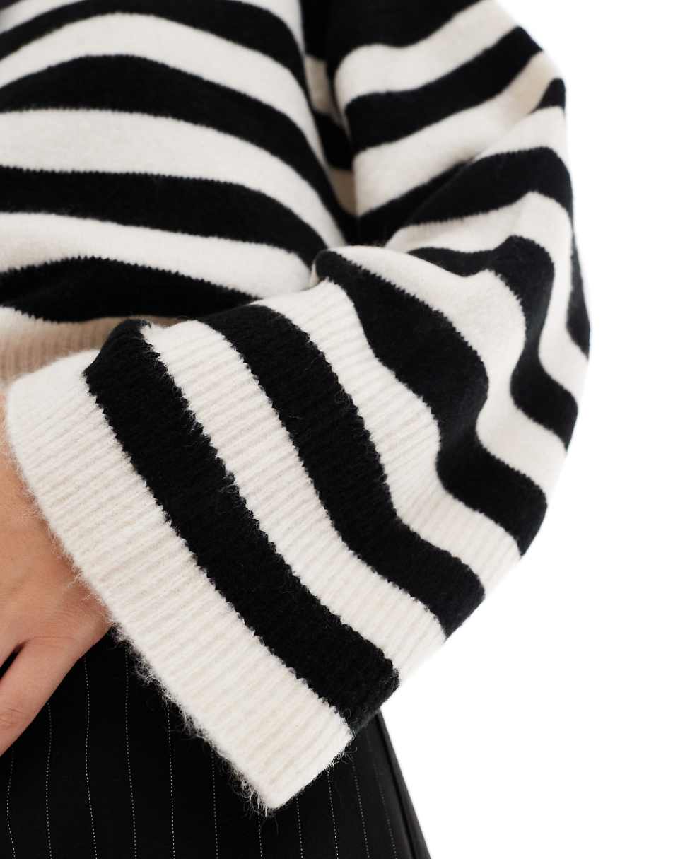 ASOS DESIGN crew neck boxy sweater with wide cuff in mono stripe