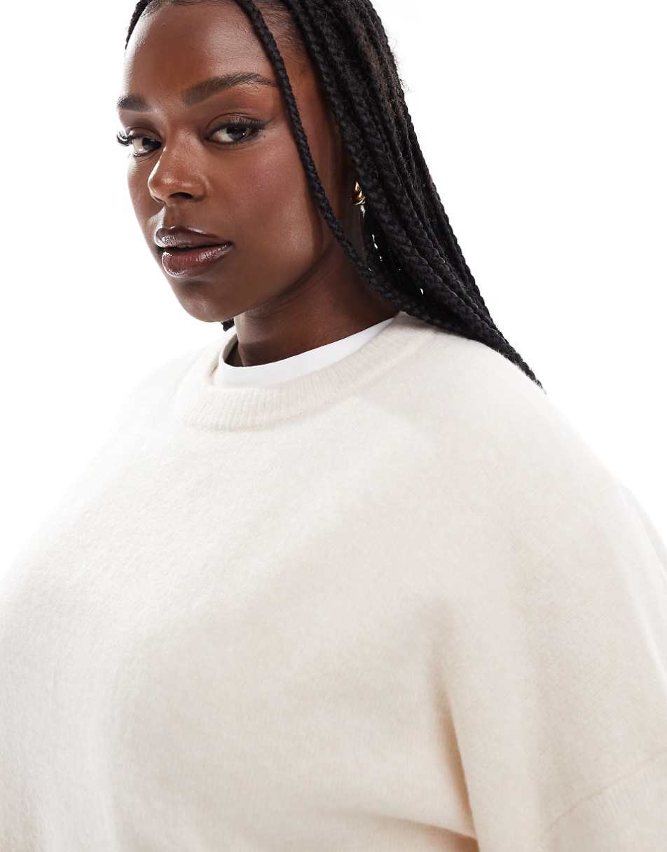 ASOS DESIGN Curve crew neck boxy sweater with wide cuff in cream